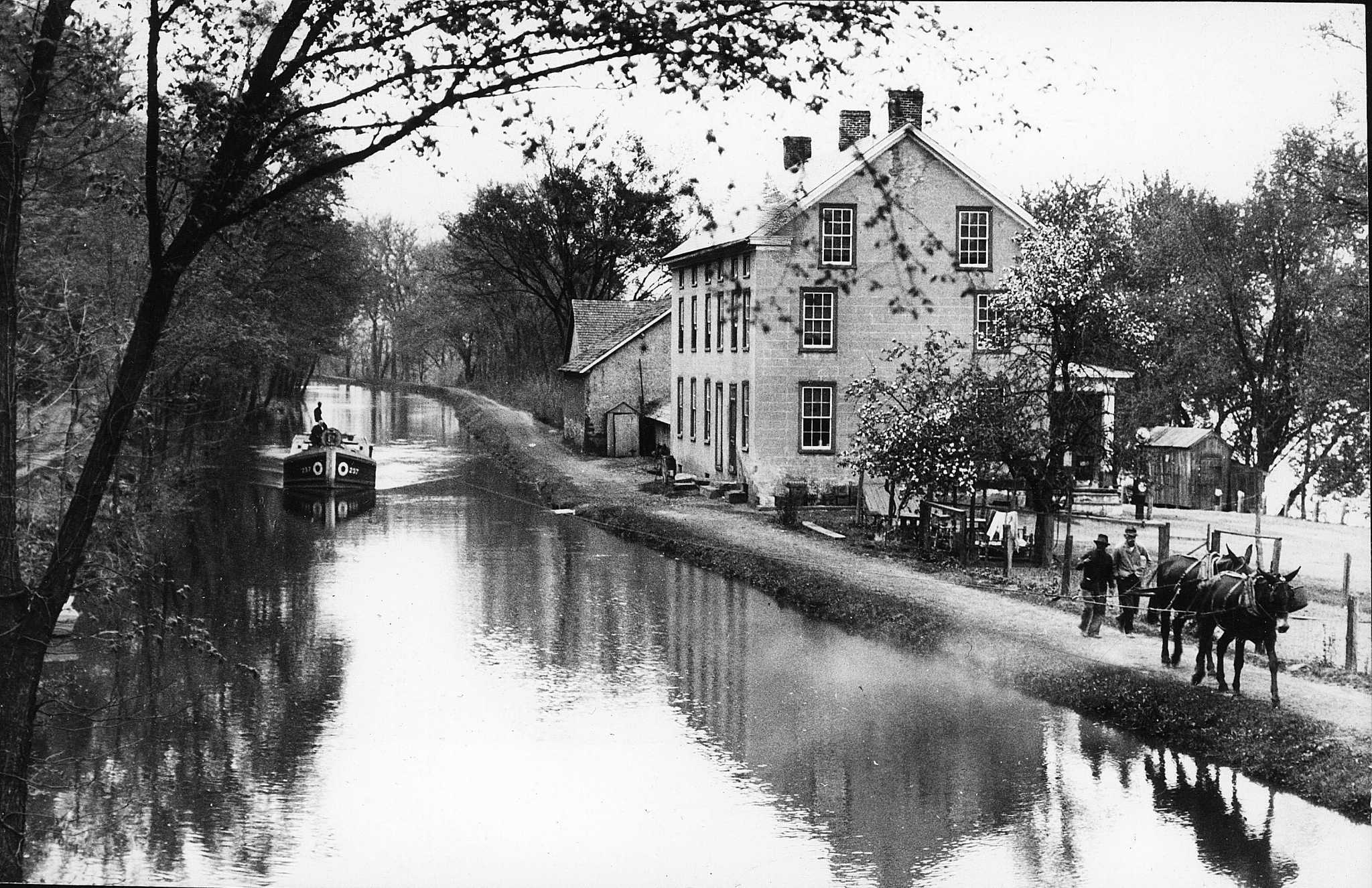 How a Canal Built a Community: Captain James Brown is on the left driving a mule team on the Delaware Canal