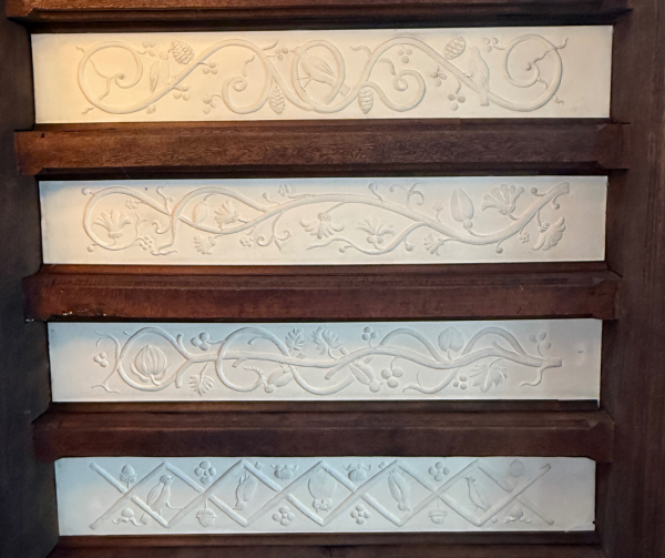 Oak ceiling panels designed and cast by Willie Mercer